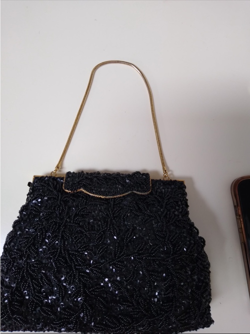 Purse. Vintage Hollywood Beaded 1940’s evening bag. Dark black. Great condition. - Picture 6 of 10